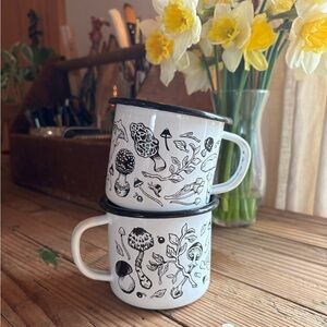 Set of 2 Mushroom Enamel Tin Cups